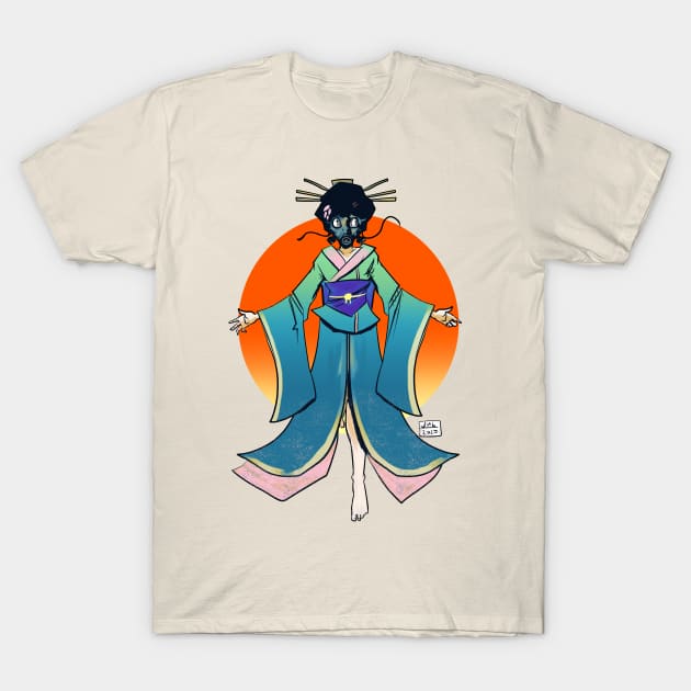 Gas Mask Geisha Descends T-Shirt by GlitterGodzilla